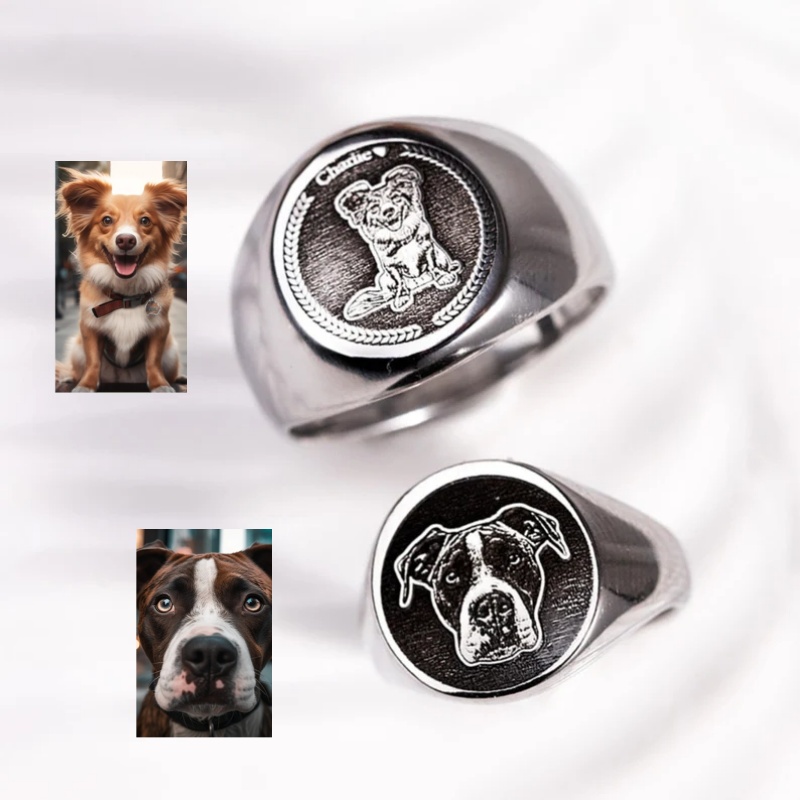 Embroidery Alphabet - Custom Engrave Photo Signet Ring For