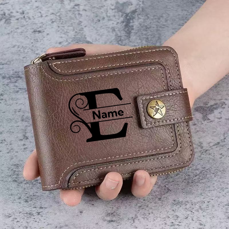 Embroidery Alphabet - Men's Custom Wallet - Personalized Artificial