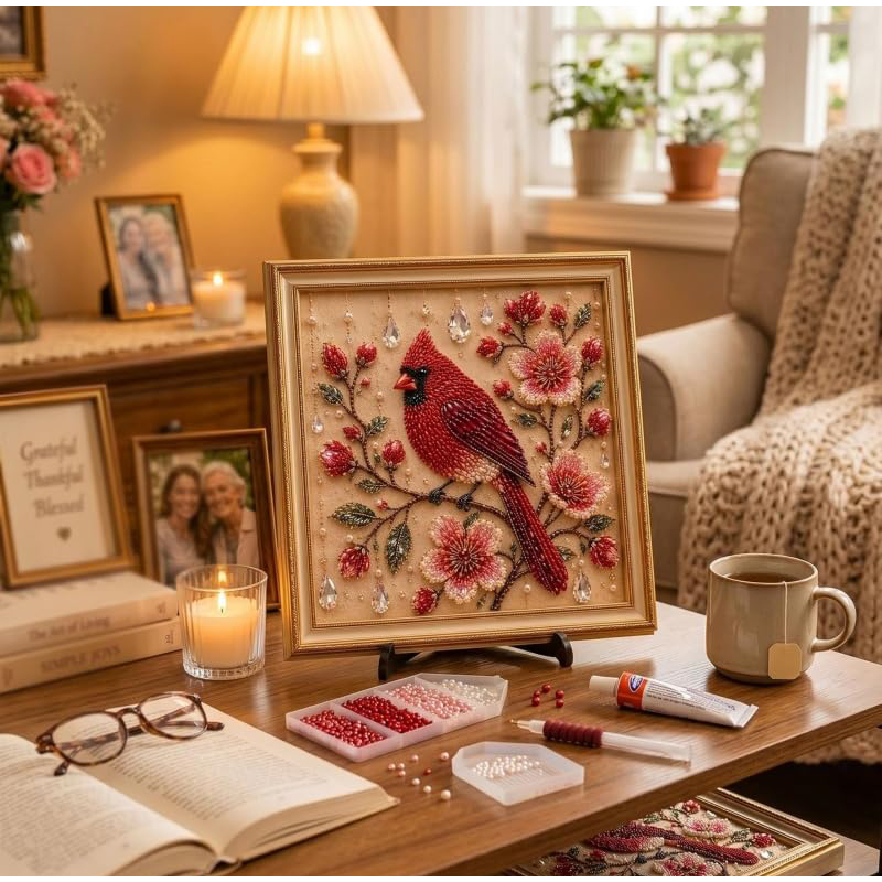 Embroidery Beads - Bird Pearl Art DIY Kit Cardinal