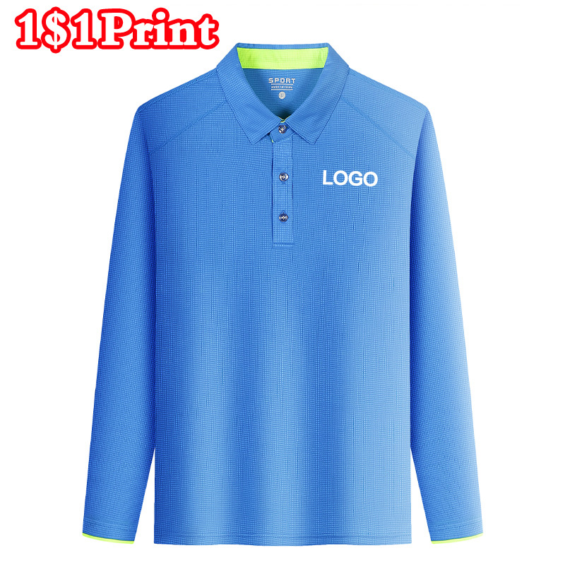 Embroidery Logo - Sports Long Sleeved Polo Collar T-Shirt
