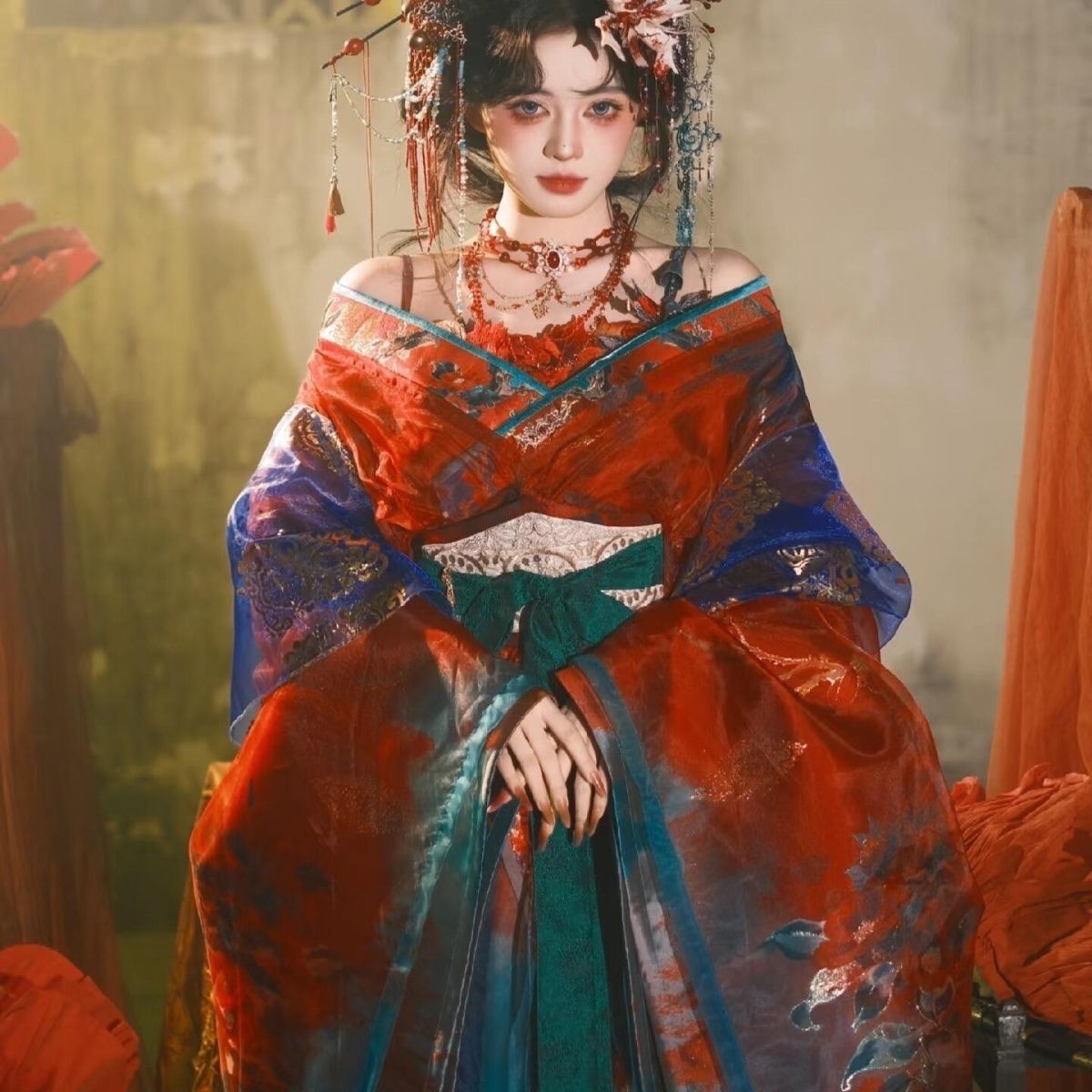 Embroidery Set - Black Blue Embroidery Hanfu Women's Upgraded