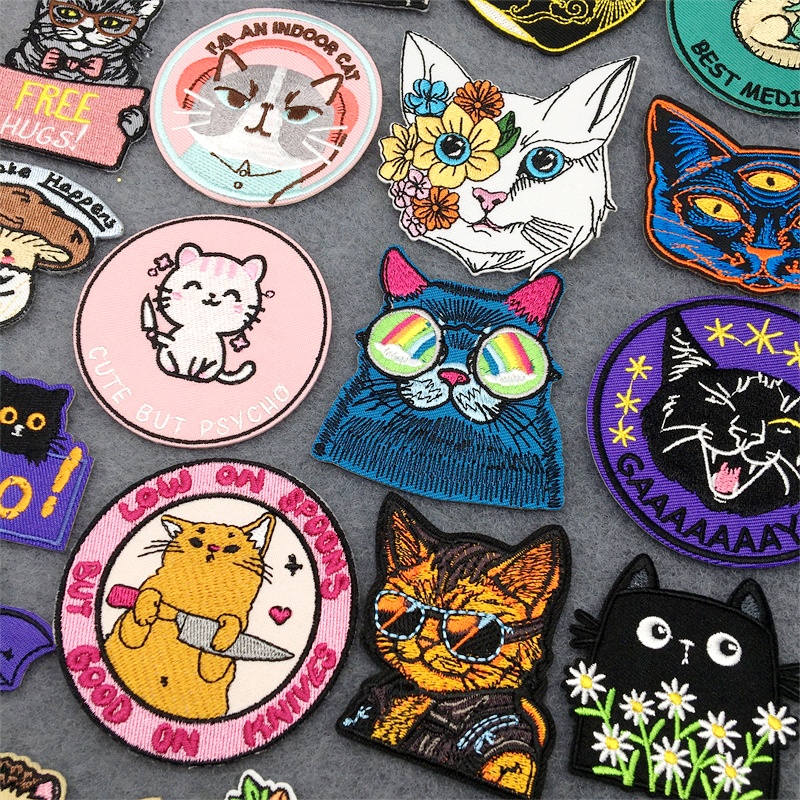 Embroidery Converse - Cat Face Embroidered Patch Cartoon Animal