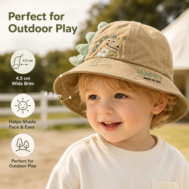 Embroidery Letter - Korean Baby Bucket Hat Cartoon Dinosaur