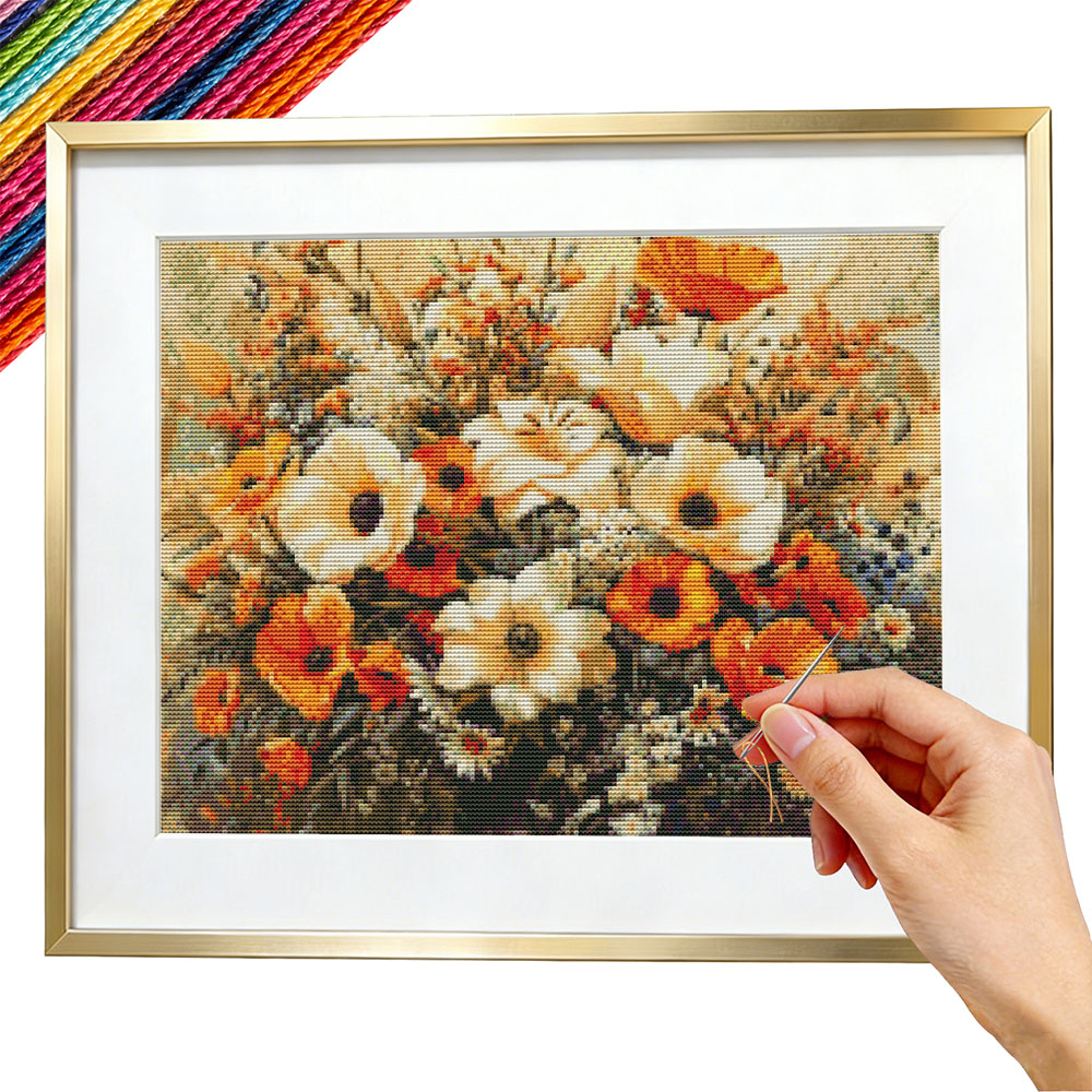 Embroidery Guide Paper - 11CT Cross Embroidery Kits Poppy Flower