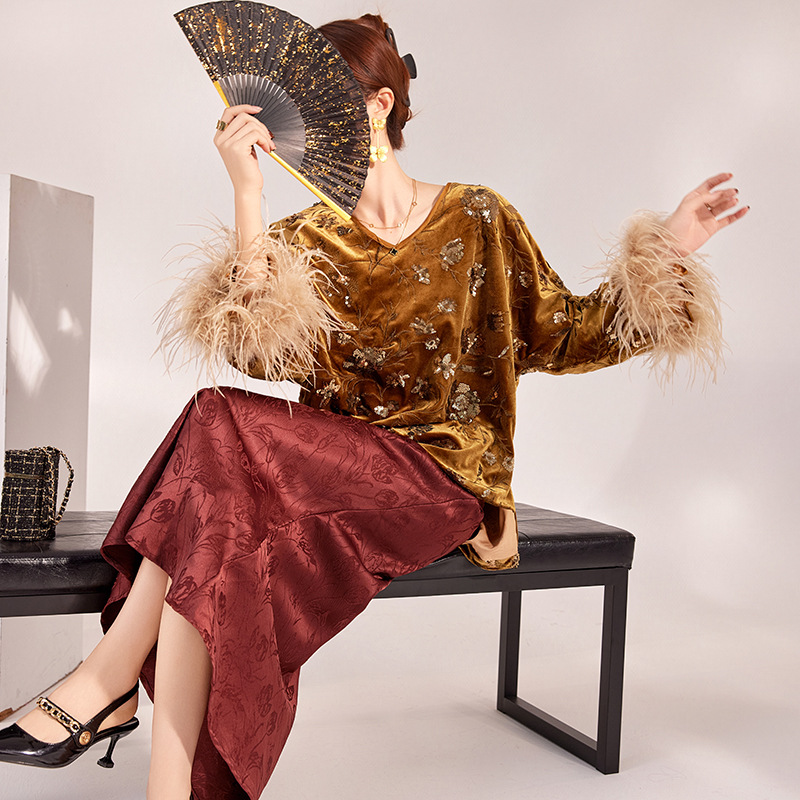 2025 Winter Feather Cuff Blous - Embroidery Blouse review and price