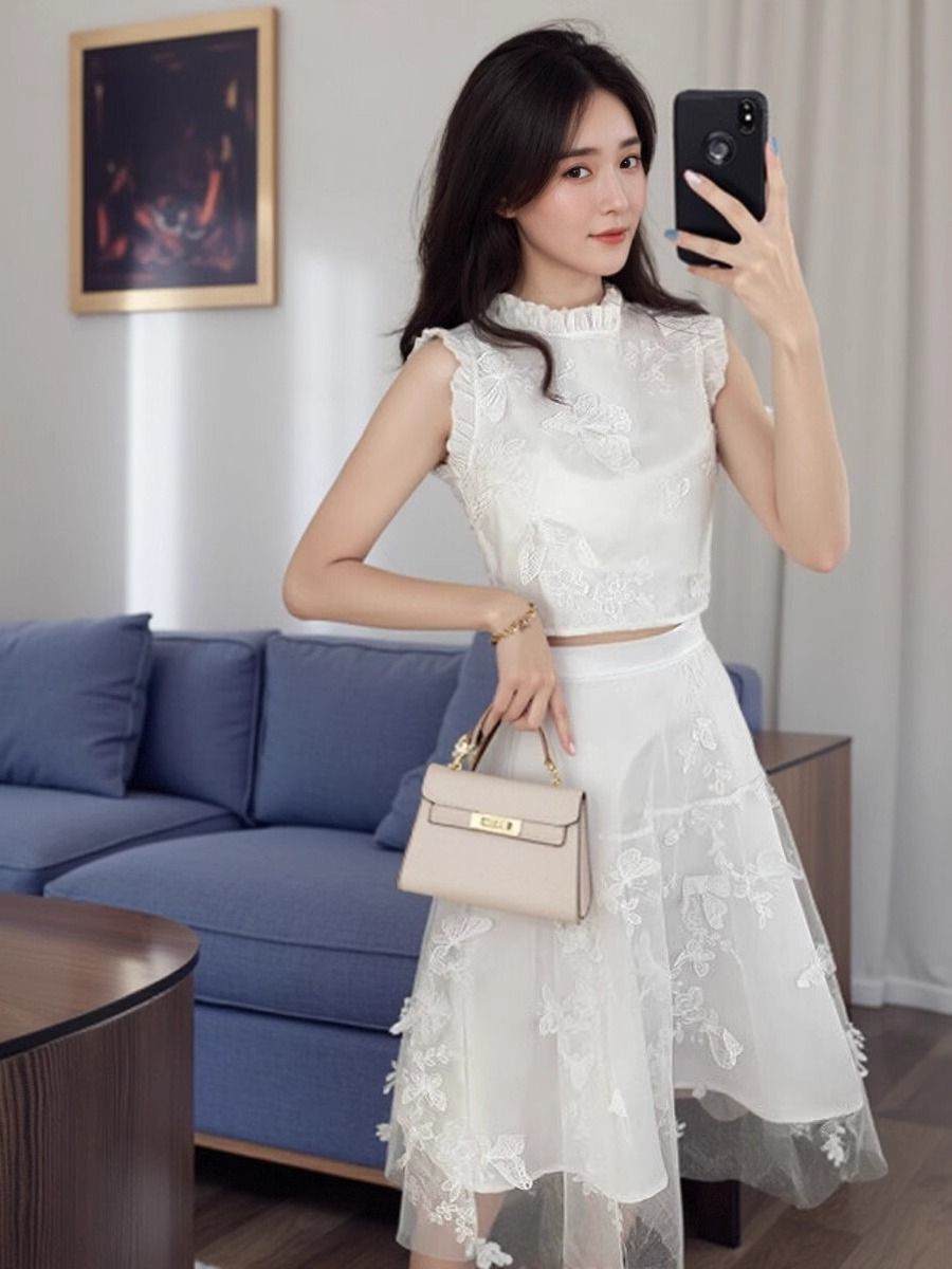 New Summer High End White 2 Pi - Embroidery Blouse review and price