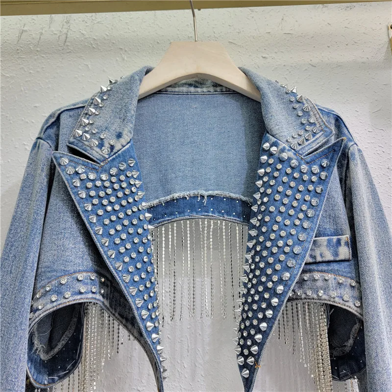 Rhinestone Beaded Tassels Rive - Embroidery Jacket Jeans review and price