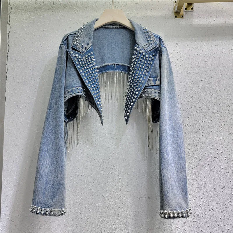 Rhinestone Beaded Tassels Rive - Embroidery Jacket Jeans review and price