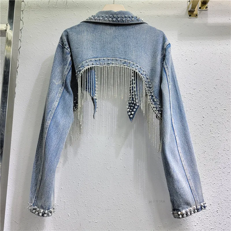 Rhinestone Beaded Tassels Rive - Embroidery Jacket Jeans review and price