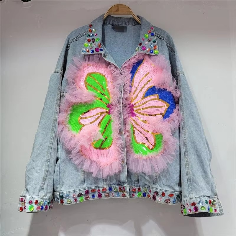 2026 Spring Sequin Flower Wome - Embroidery Jacket Jeans review and price