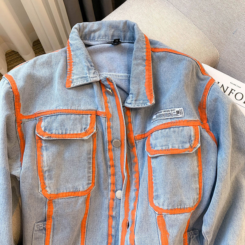 Retro Women Striped Graffiti C - Embroidery Jacket Jeans review and price