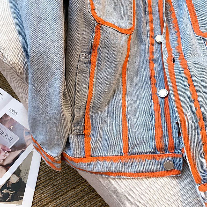 Retro Women Striped Graffiti C - Embroidery Jacket Jeans review and price