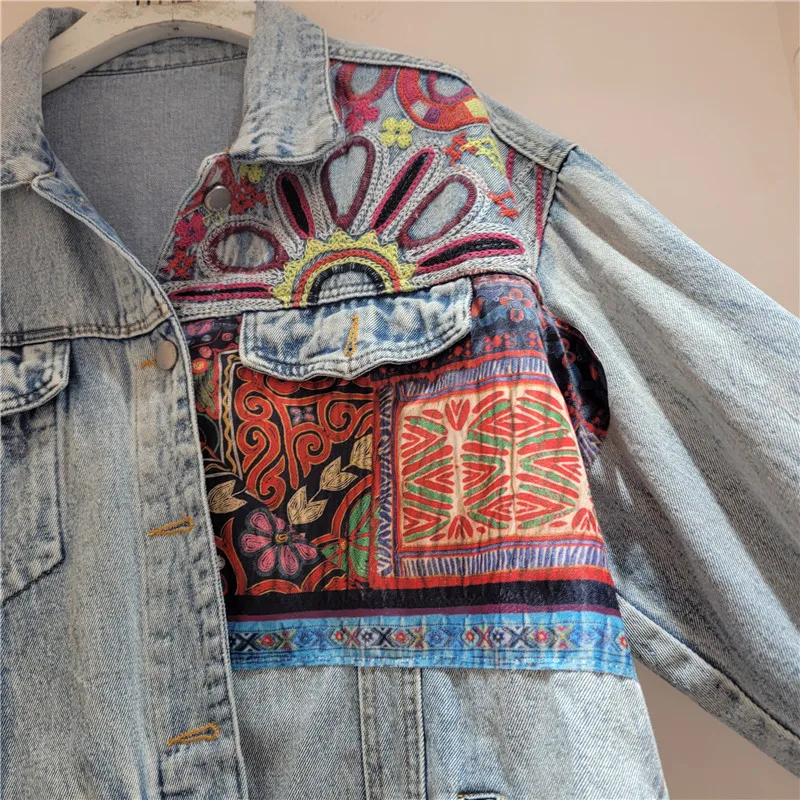 Vintage Blue Embroidery Splice - Embroidery Jacket Jeans review and price