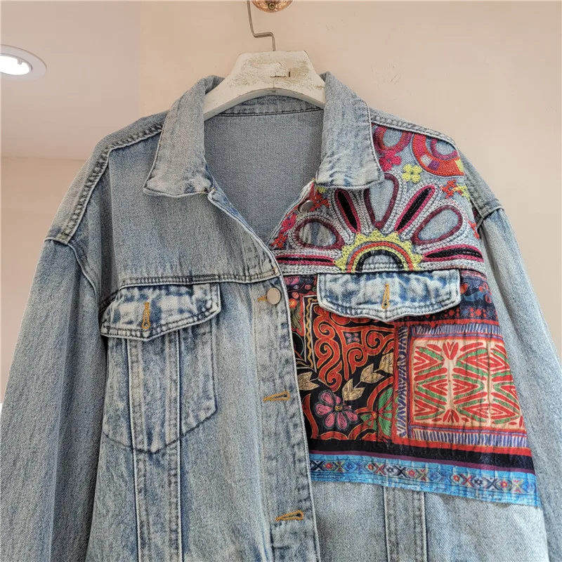 Vintage Blue Embroidery Splice - Embroidery Jacket Jeans review and price