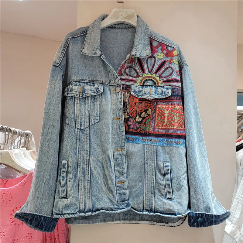 Vintage Blue Embroidery Splice - Embroidery Jacket Jeans review and price