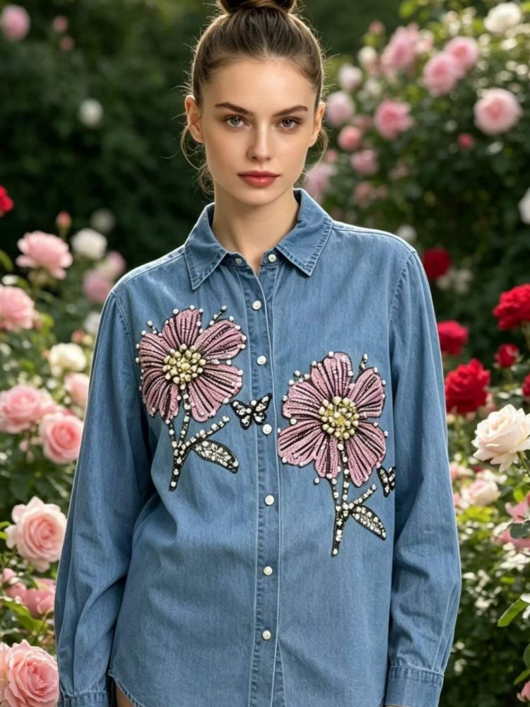 Women Denim Embroidery Blouses - Embroidery Blouse review and price