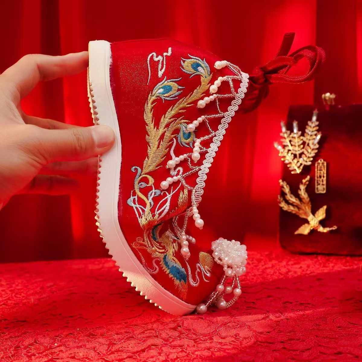Women New Red Embroidered Wedd - Embroidery Beads review and price