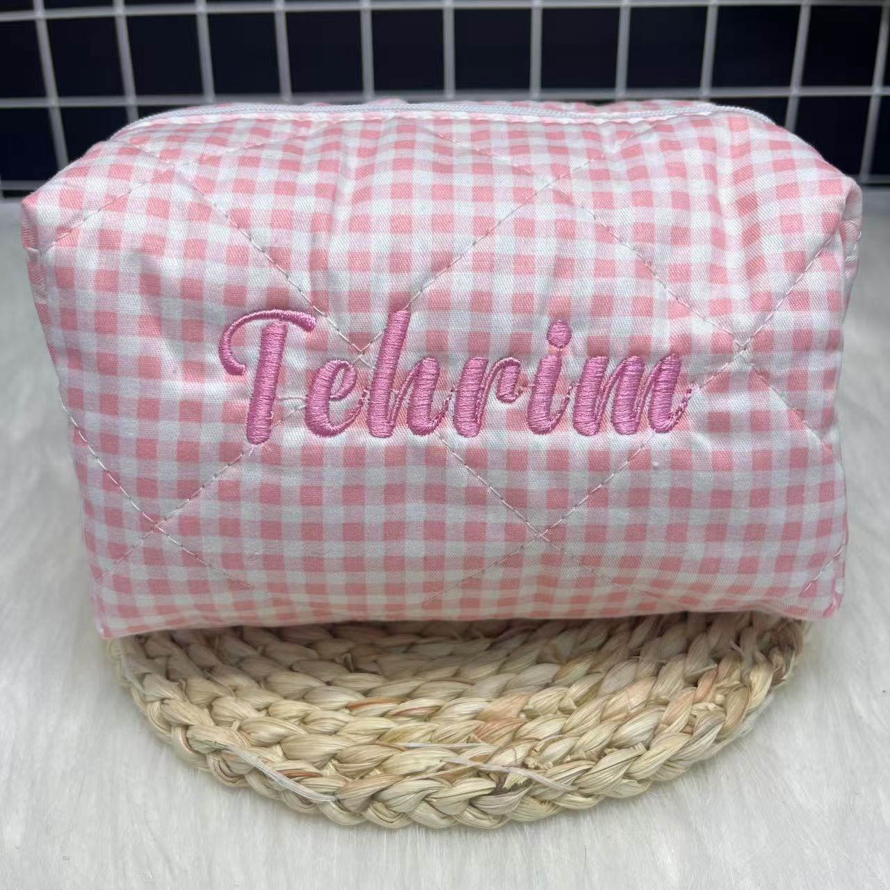 Large Capacity Striped Cosmeti - Embroidery Logo review and price
